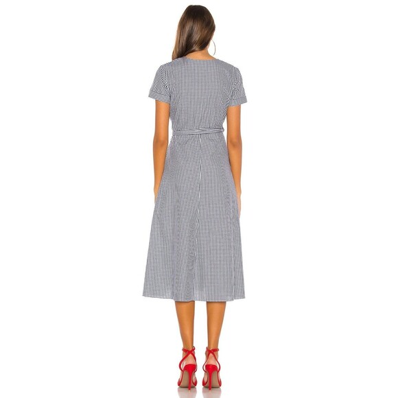 L'Academie Tuscy Wrap Dress XS Revolve Blue White Gingham Pattern Short Sleeve - Picture 2 of 9